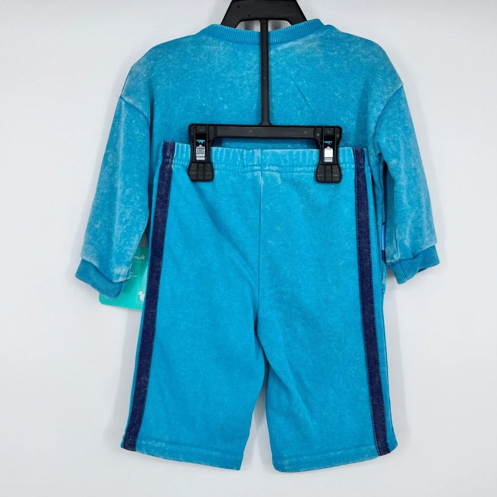Disney Baby Sweatshirt Shorts Set Kids 3-6M Teal‎ Mickey Donald Goofy Pluto